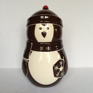 MSRF Design Studios Penguin Small Cookie Candy Jar Container Brown White Ceramic